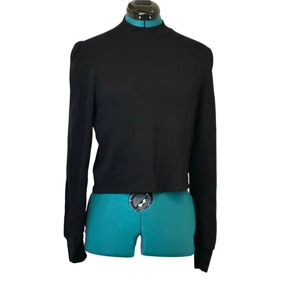 Elie Tahari Black Mock Neck Puff Shoulder Long Sleeve sweater Women Medium - Picture 4 of 11